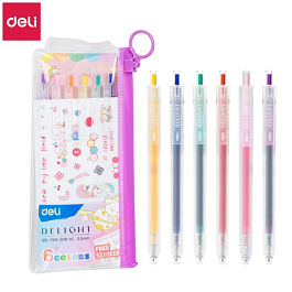 картинка Set pixuri cu gel DELI Delight, mecanism, 0.5mm 6 culori magazinul BookStore in Chisinau, Moldova