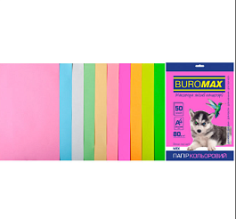 картинка Hirtie color BUROMAX, PASTEL+NEON, 10 culori, 50 de coli, A4, 80 g / m² magazinul BookStore in Chisinau, Moldova